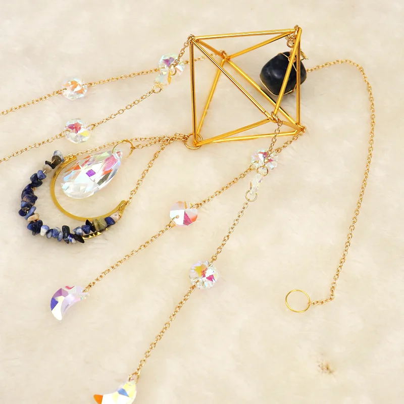 Sun Catcher Lamp Stand Hanging Window Garden Crystal Water Drop Decoration Handmade Copper Wire Wrap Natural Gravel Ornament