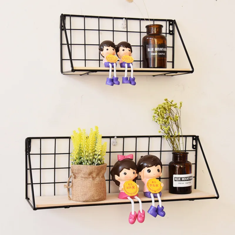 

Wooden Wall Shelf Wall Iron Mounted Storage Rack Organization For Kitchen Bedroom Kid Room DIY Wall Decoration Holder Home Decor