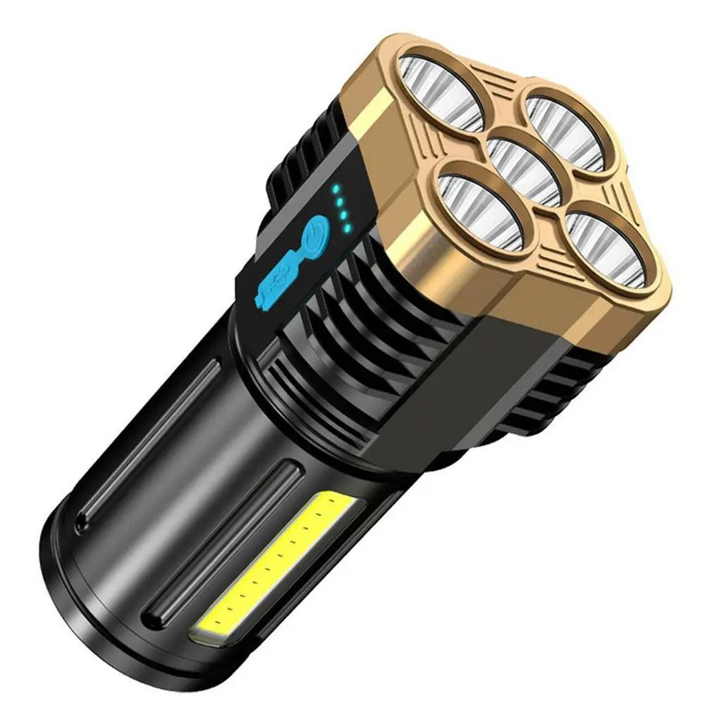 

New Ultra Bright 5LED Flashlight Outdoor Portable Mini Strong Light Electric Torch Lamp USB Rechargeable COB LED Flashlight