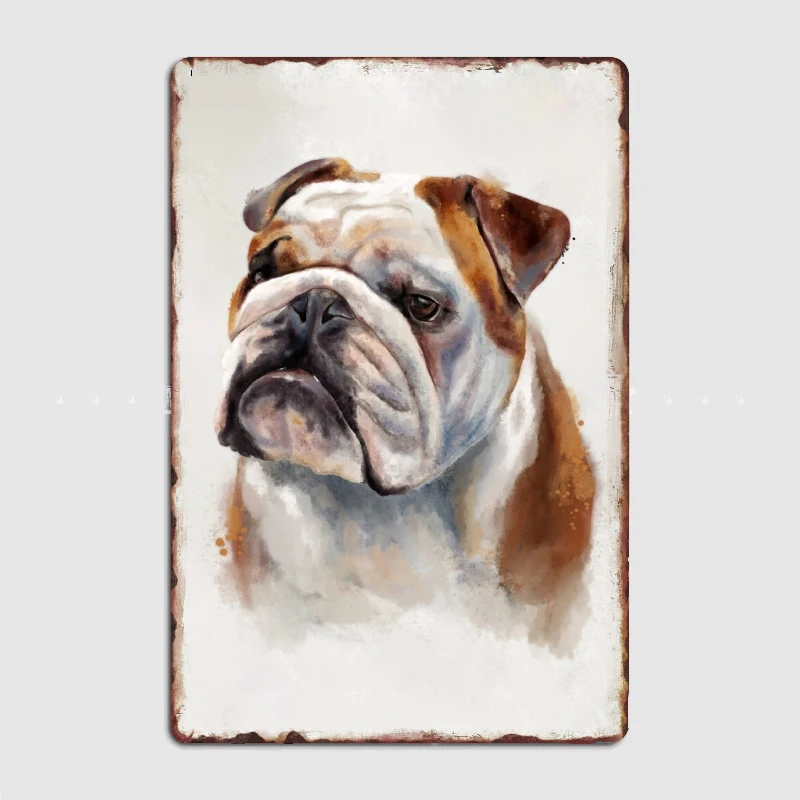 

English Bulldog Watercolor Painting Metal Plaque Poster Club Home Bar Cave Classic Plaques Tin Sign Posters Room Wall Decor