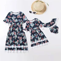 flower print mother daughter matching dresses family set lace mom mum baby mommy and me clothes fashion women girls o neck dress