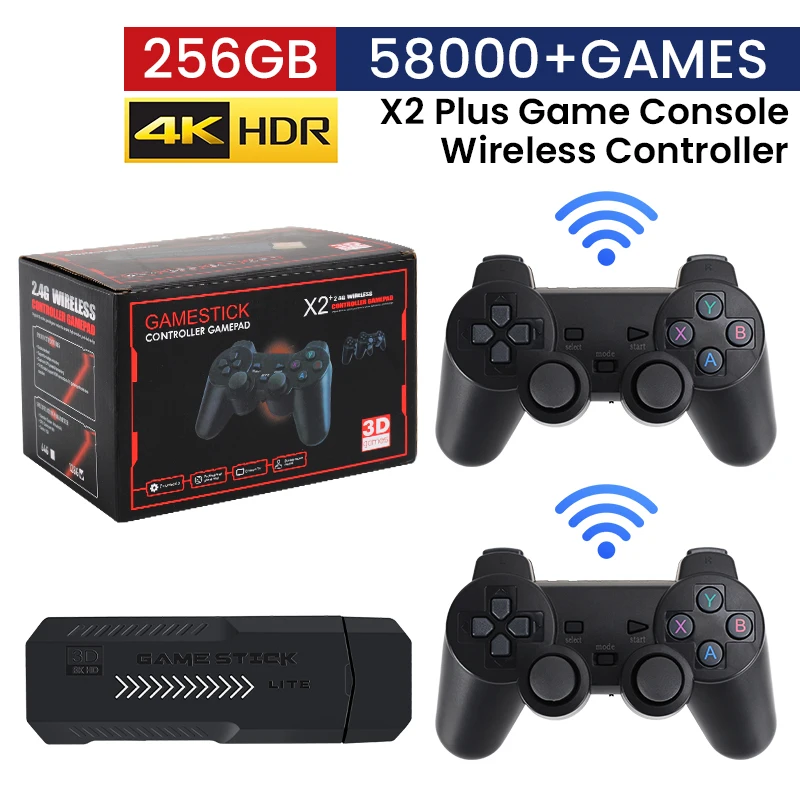 Игровая Консоль X2 Plus 4K HD Беспроводные Контроллеры 2 4G Двойная Поддержка Для N64 PSP PS1