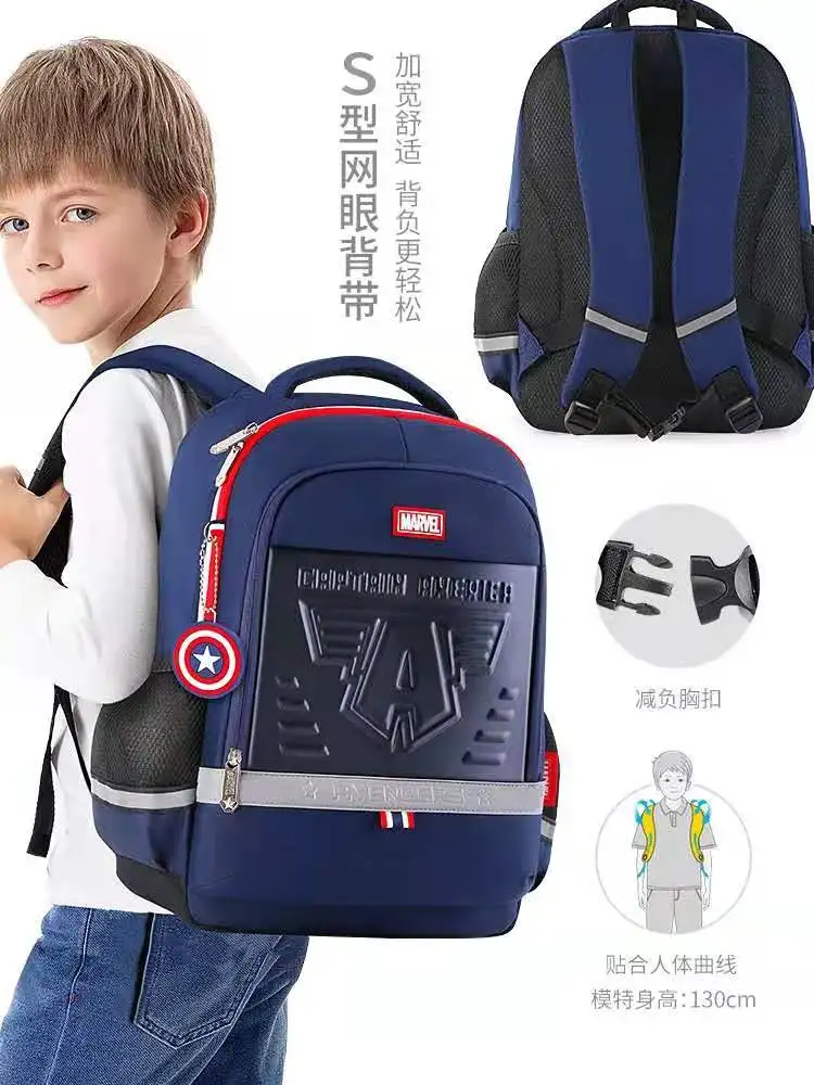 2022 Disney New School Bag For Boys Primary Student Shoulder Orthopedic Backpack Grade 1-3 Spider Iron Man Captain Mochilars