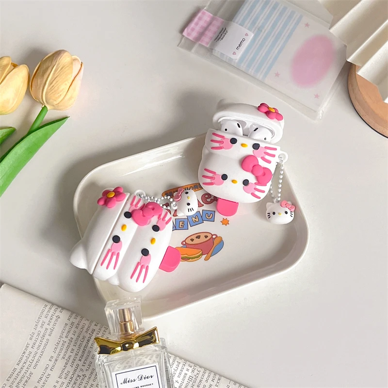 3D чехол для наушников Sanrio с мороженым Hello Kitty Apple AirPods 1 2 3 поколения Airpods Pro