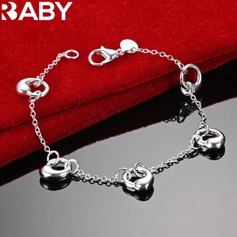 

URBABY 925 Sterling Silver Five Round Water Droplet Chain Bracelets For Woman Fashion Wedding Party Charm Jewelry Birthday Gift