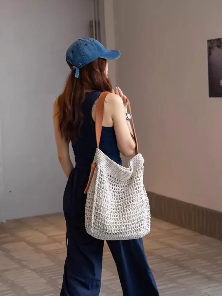 Пляжная соломенная сумка ручной работы для женщин ажурный саквояж через плечо из