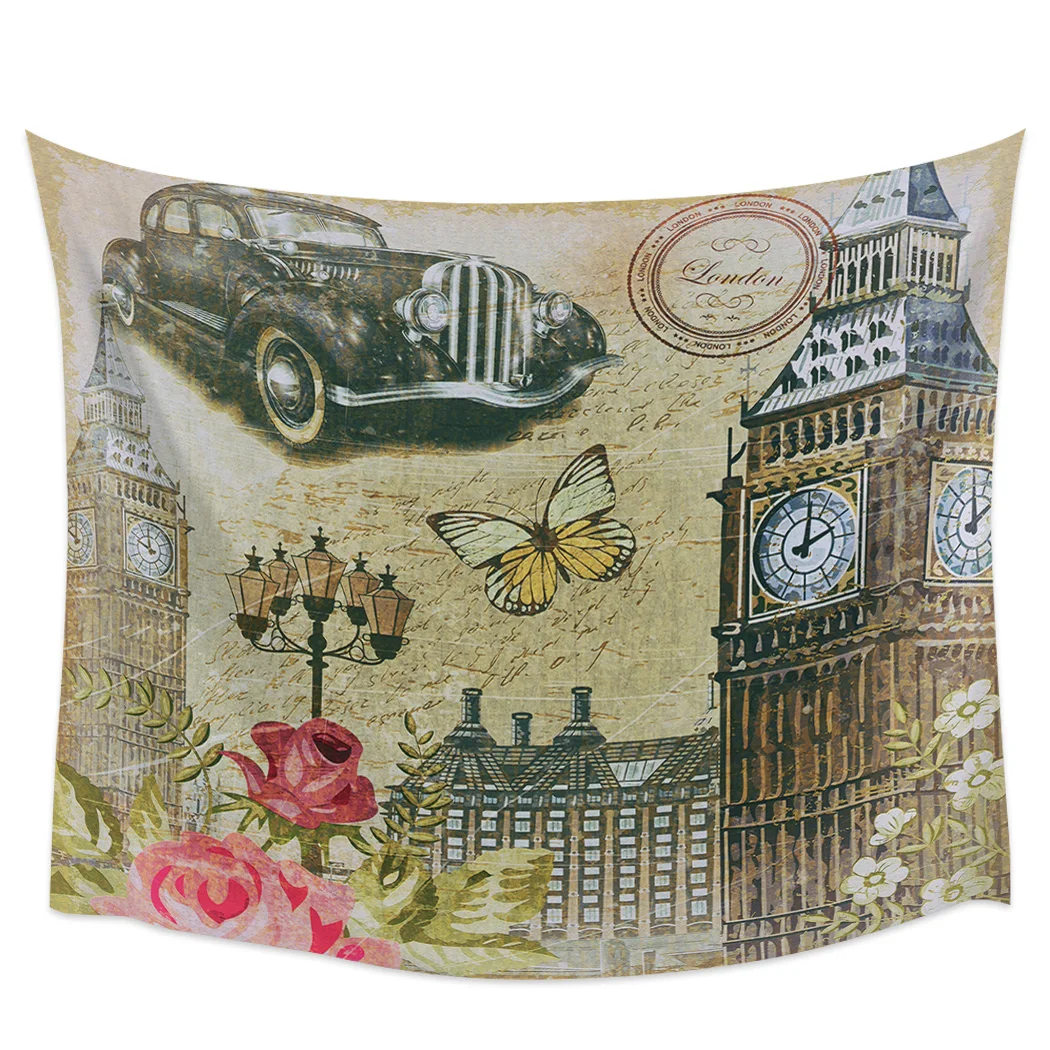 Лондонские Английские часы-постер башня автомобиль гобелен фон настенное