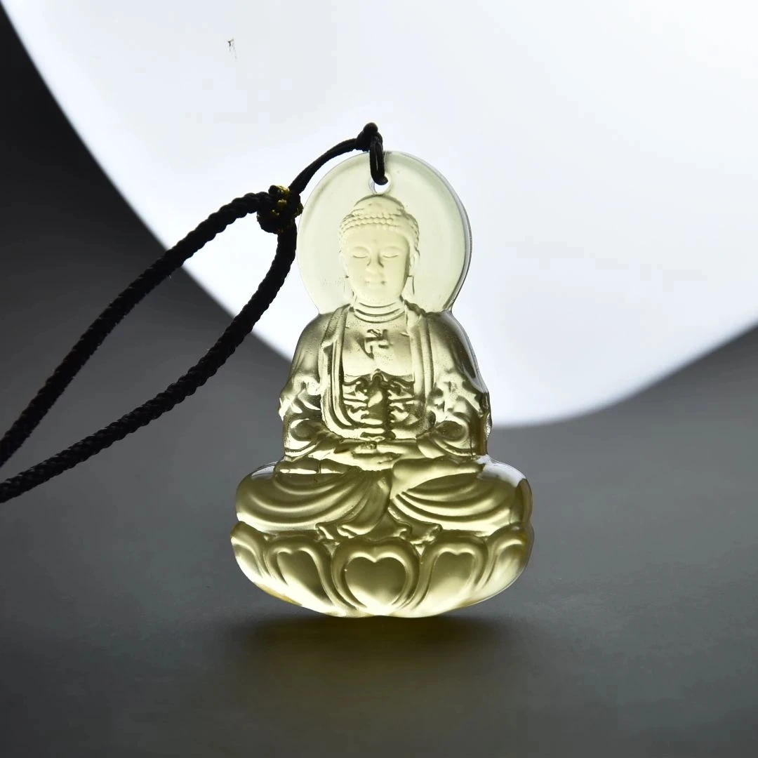 China Elaborate Lucky 'Glass Meteorolite ' Statue the Buddha Necklace/Pendant Stone Crafts  Decoration#8