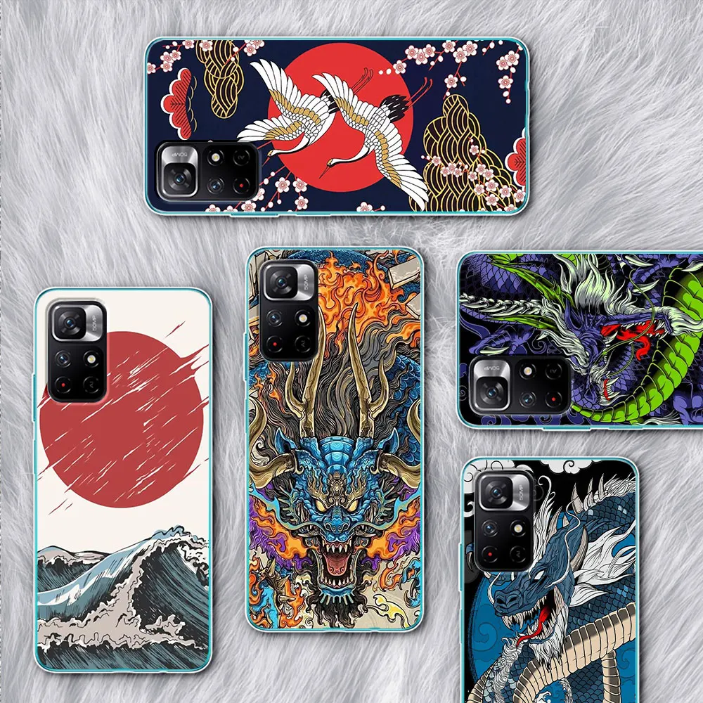 

Case for Xiaomi Redmi Note 12 Pro Plus 11 10 9S K40 11E 9 10S 8 8T 9T 7A 10C 11T 5G TPU Phone Cover Japanese Wave Anime Dragon