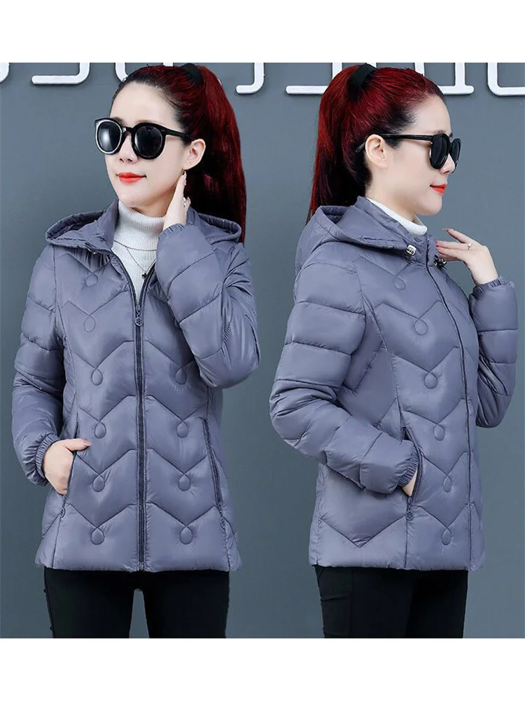 Coat Women Winter Short Cotton Coats 2022 New Fashion Blue Korean Slim Soft Warmth Long Sleeve Hooded Parkas Jacket Feminine