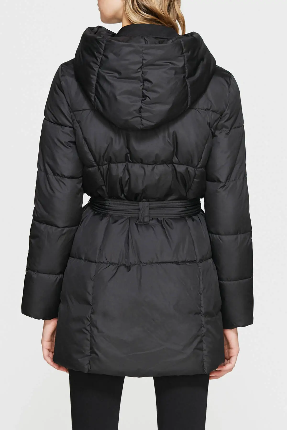 Women's Hooded Black Parka With Belt Casual Stylish Fashion Women's Clothing Outdoor Winter Wear Female Black Parkas Down Parkas