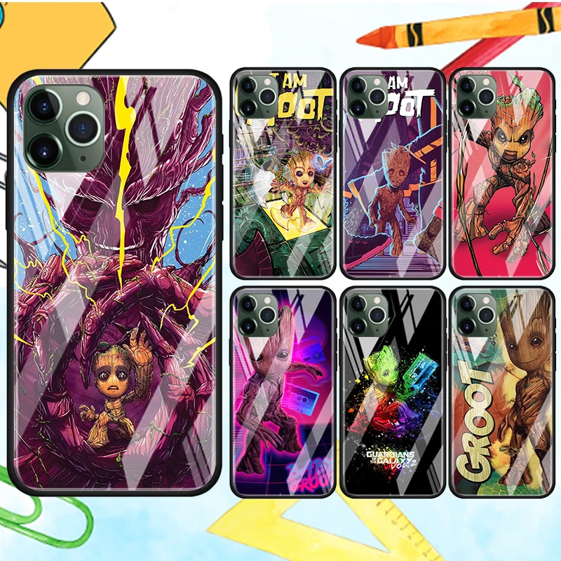 

Fashion Art Marvel Groot For Apple iPhone 13 12 Mini 11 XS Pro Max X XR 8 7 6 Plus SE 2020 Tempered Glass Cover Phone Case