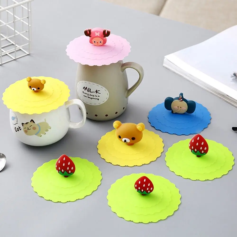 

1Pcs New Cartoon Silicone Cup Cover Heat-Resistant Dustproof Leak Tea Lids Cute Sealed Leakproof Proof Lid Cup Accessories