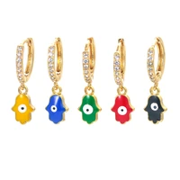 eyika new enamel turkish evil eye fatima hand hamsa hoop earrings for women personality gold zircon circle earring boho jewelry