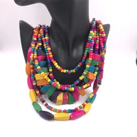 personalizedjewelry african wood bead necklace multi layer colorful long big beaded boho statement sweater necklace for women