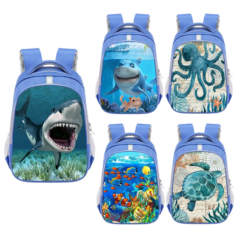 

Lovely Shark Dolphins tropical fish underwater world Backpacks teen Boy Girl orthopedic Schoolbag bookbag mens Canvas travel bag