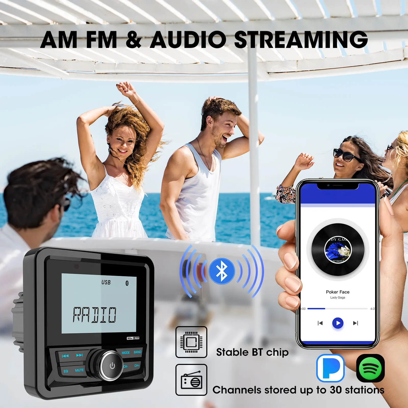 Морской радиоприемник для лодки стерео Bluetooth FM AM цифровой медиа-аудиоплеер IPX5