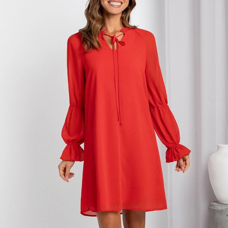 

Женское офисное платье, модное однотонное расклешенное Прозрачное Платье До Колена, Элегантное повседневное прямое платье, весна 2023