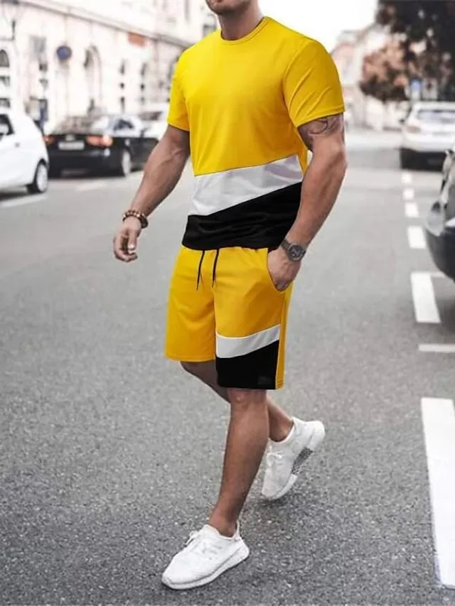 Men Clothing 3D Printed T-shirt Suits 2023 Summer Fashion Hot Sales Round Neck Short Sleeves Solid Color Graphic Designer 2 Pcs