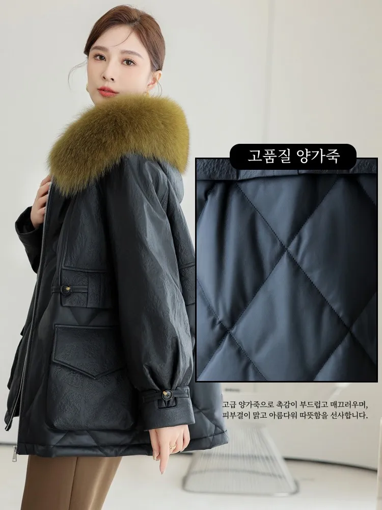 Женский пуховик из овчины средней длины новинка зимы 2023 Haining пальто натуральной