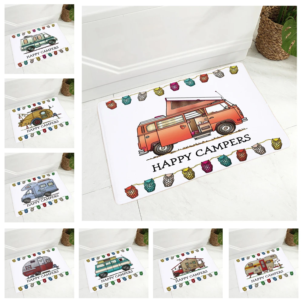

Happy Campers Doormat Kitchen Carpet Non-Slip Decor Cartoon House Travel Car Floor Mat for Children Room Bedroom 40x60cm