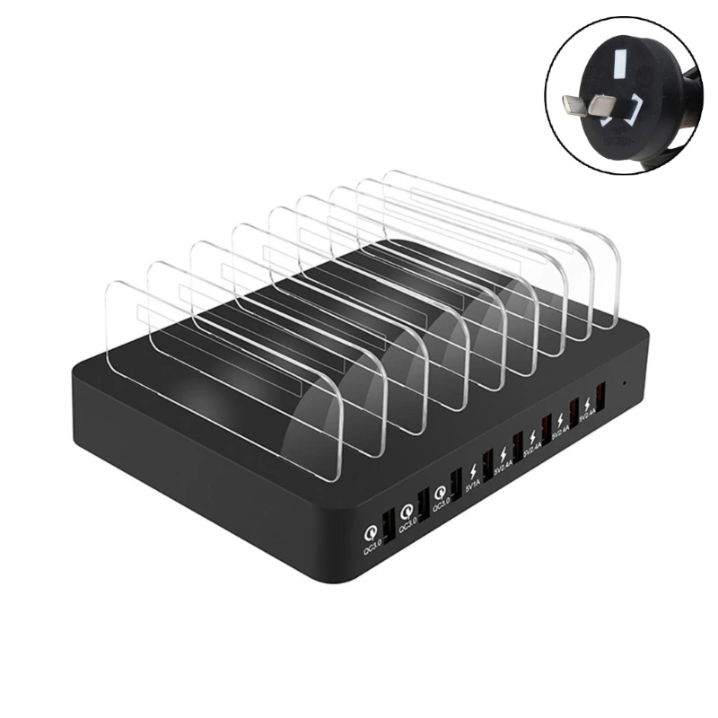 

8-Port Charging Station for Multiple Devices USB + QC3.0 for Smart Charger for Desk Organizer Phone Charge Holder HUB Fa