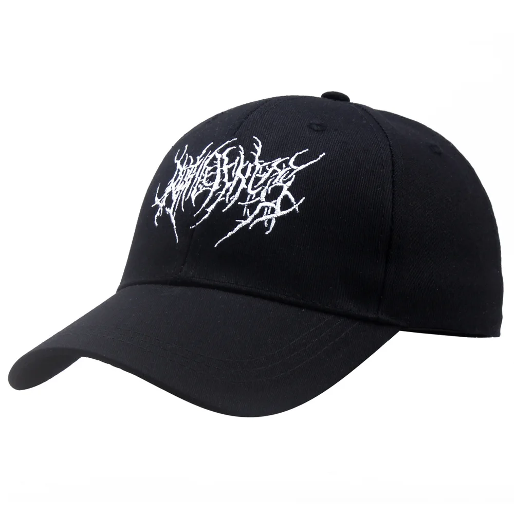 

new embroidery Gothic Street Punk Frauen baseball cap men 100% cotton adjstable pure black sports caps women hip hop dad hat