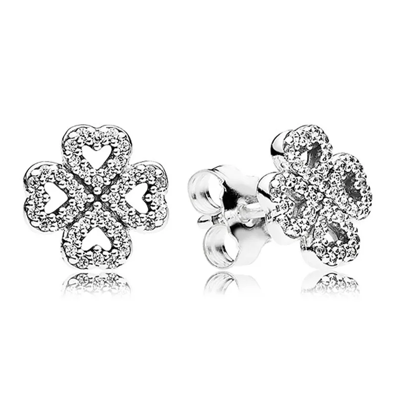 

Original Sparkling Clover Petals Of Love With Crystal Studs Earrings For Women 925 Sterling Silver Wedding Gift Fashion Jewelry