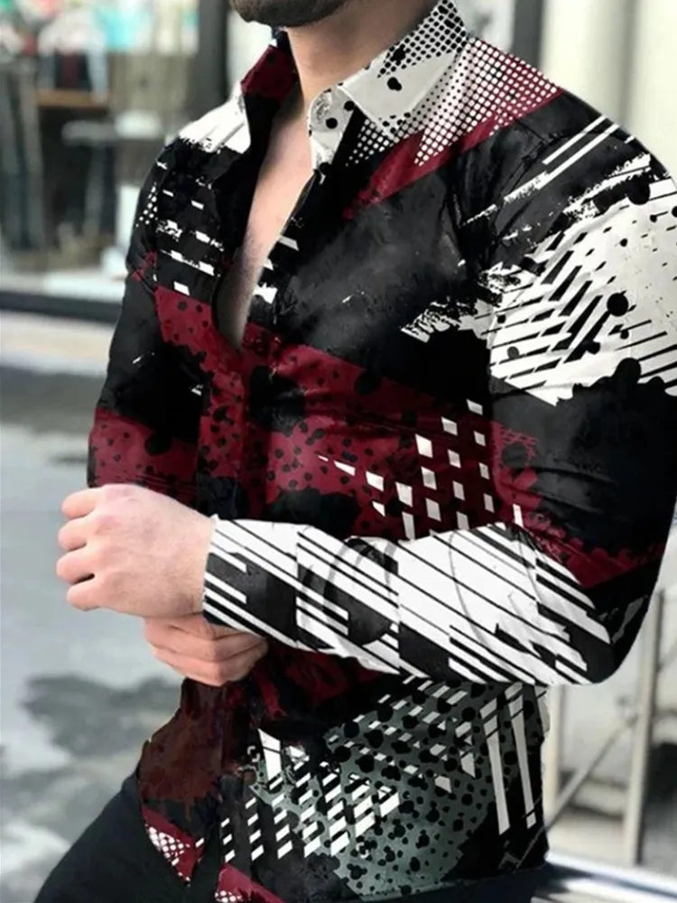 2022 Autumn Men's Casual Hawaiian Printed Shirts Brand Streetwear Cardigan High-end Long Sleeve Dress Shirt