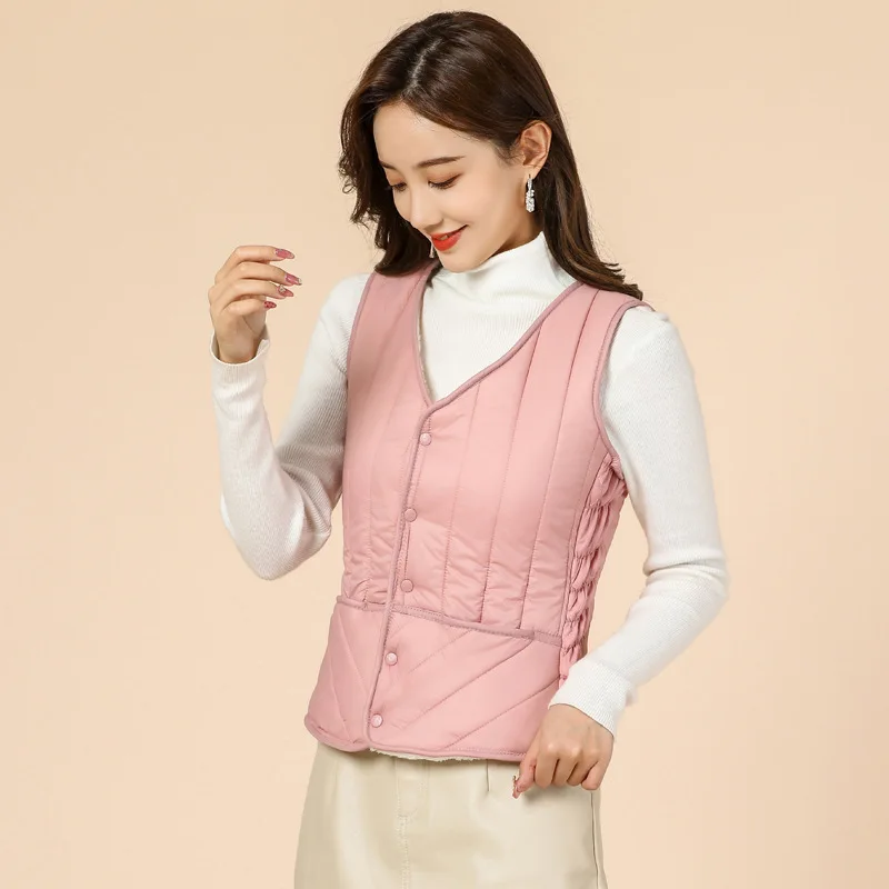 Women's Winter Warm Increase Thickening And Velvet Middle-aged And Elderly Women's Inner Waistcoat Lamb Wool Cotton Vest