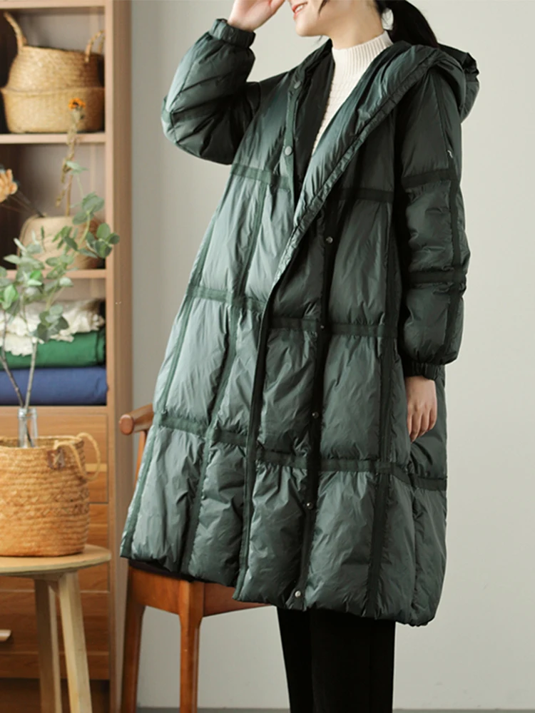New Winter Women Puffer Jacket 90% White Duck Down Coat Ultra Light Hooded Parkas Casual Warm Bubble Long Overcoat