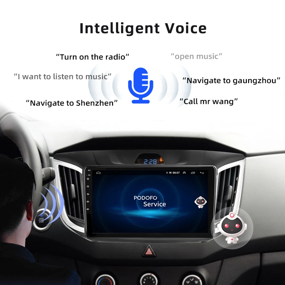 Автомагнитола Podofo на Android для Hyundai Creta IX25 2015-2018 Carplay мультимедийный видеоплеер