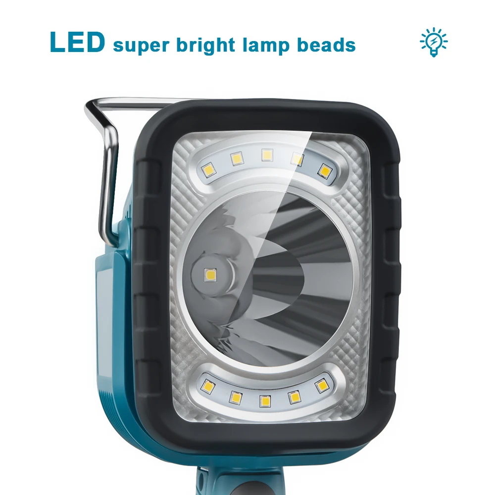 Flashlight LED Work Light for 14V/18V Makita Battery Portable Outdoors Spotlight Floodlight SOS lamp BL1830 1840 External Plug