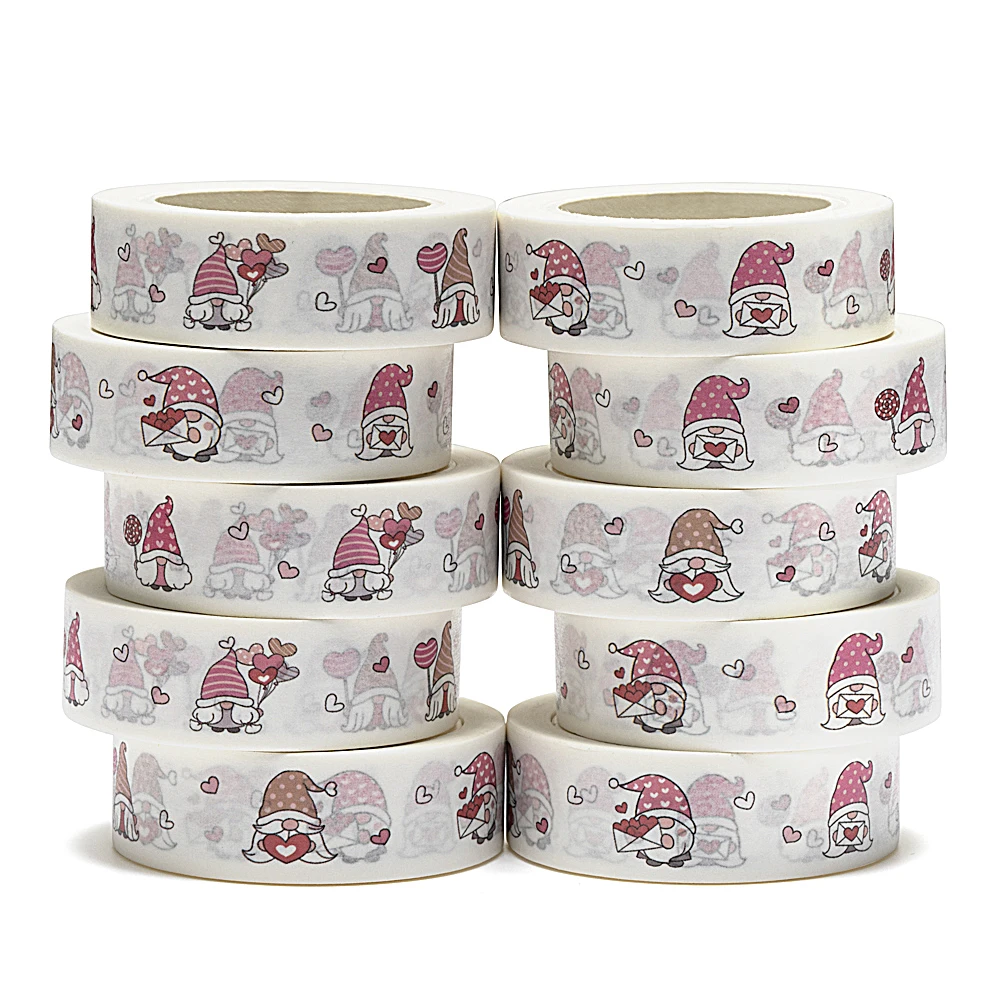 

2022 NEW 10pcs/Lot 15mm x 10m Draw Valentine Gnomes Love Catoon Washi Tape Scrapbook Masking Adhesive Washi Tape Stationery