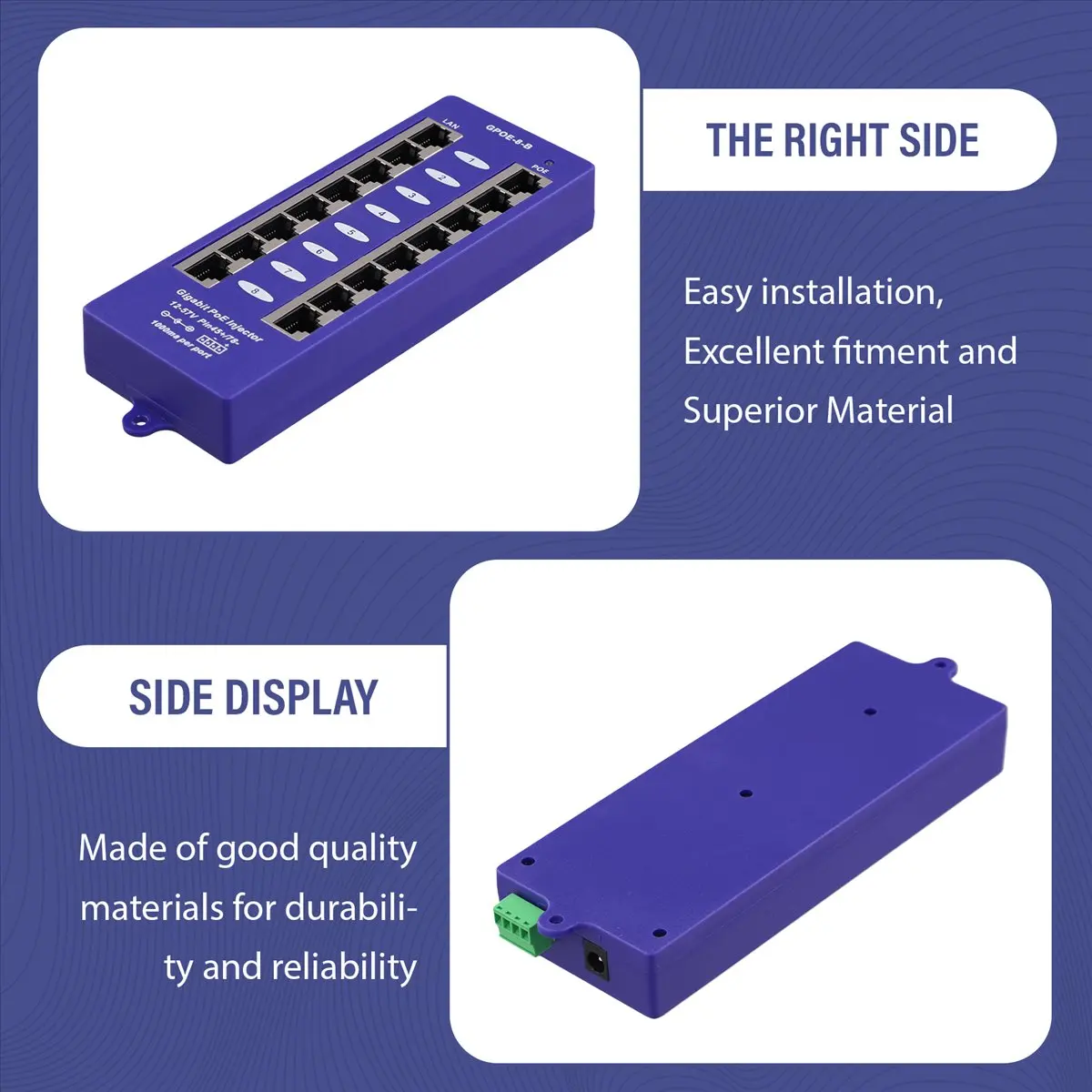 Фото 【Инжектор Power over Ethernet】 Новый 802.3af Mid-Span PoE инжектор, режим B(4/5+,7/8-), пассивный гигабитный 8-портовый PoE инжектор для UBNT №5