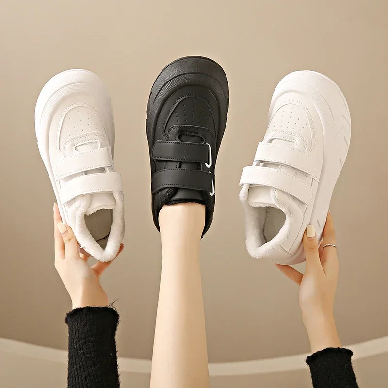 Теплая плюшевая обувь на плоской подошве для женщин зимняя отдыха с круглым