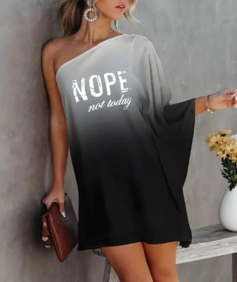 

Женское мини-платье на одно плечо, свободное пляжное платье с рукавом «летучая мышь» и принтом, лето 2022