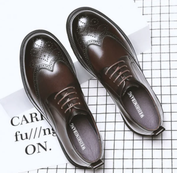 

Hot 2022 Men Business Formal Dress Shoes Oxford Men Pu Leather Shoes Lace-up Pointed Toe British Style Men Shoes Brown Black