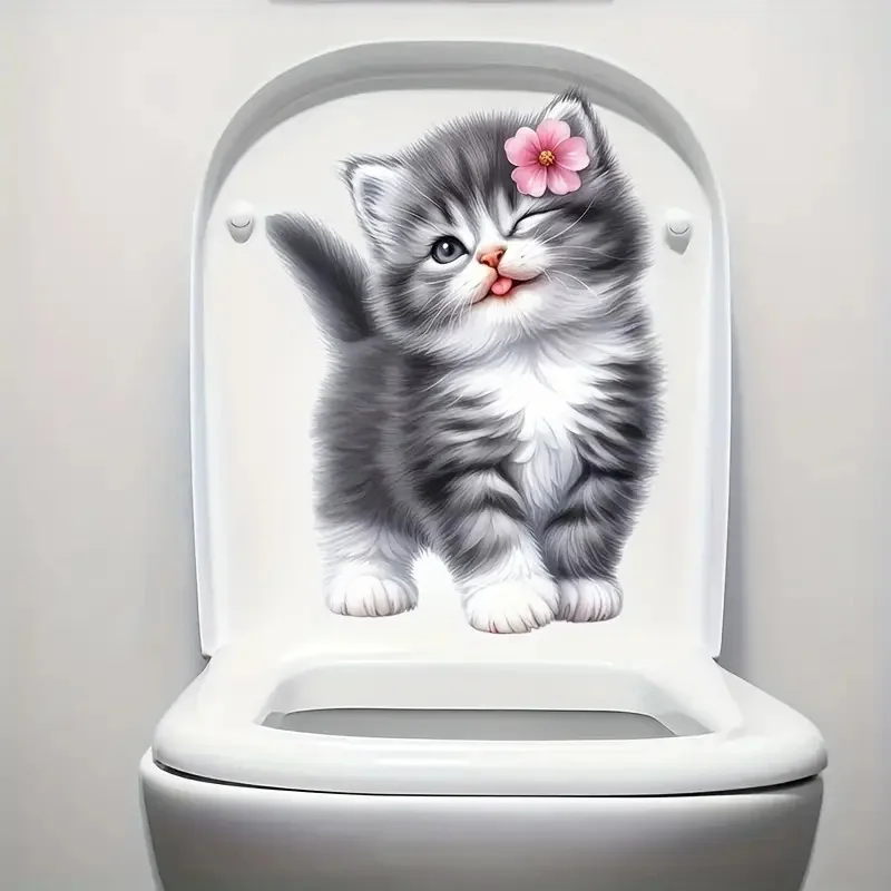 

Набор наклеек "Серый котенок с розовым цветком"