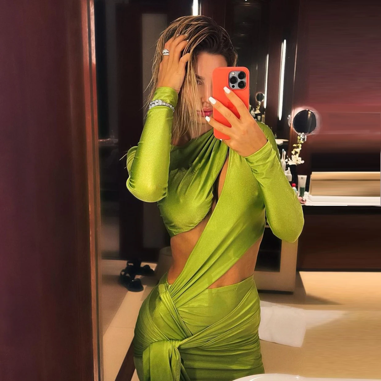 

Asymmetrical Satin Dress Dark Green Party Dress Mini Cocktail Dress Long Sleev Women's Dress Sexy Dress For Woman Ever Pretty