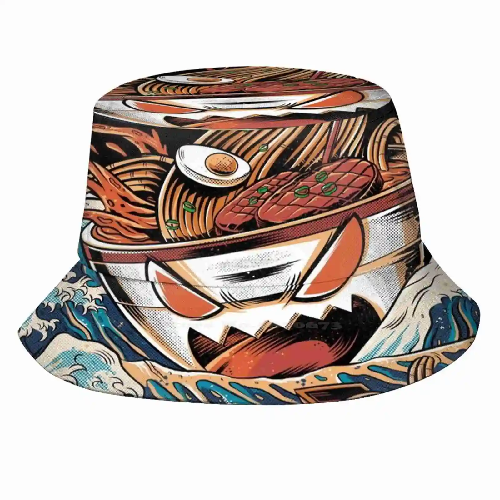 

The Black Great Ramen Uv Protection Foldable Bucket Hats Women Men Great Wave Off Kanagawa Kaiju Japanese Food Japanese Art