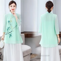 2022 chinese traditional women blouse satin flower print shirt vintage cheongsam costume women retro tang blouse chinese qipao