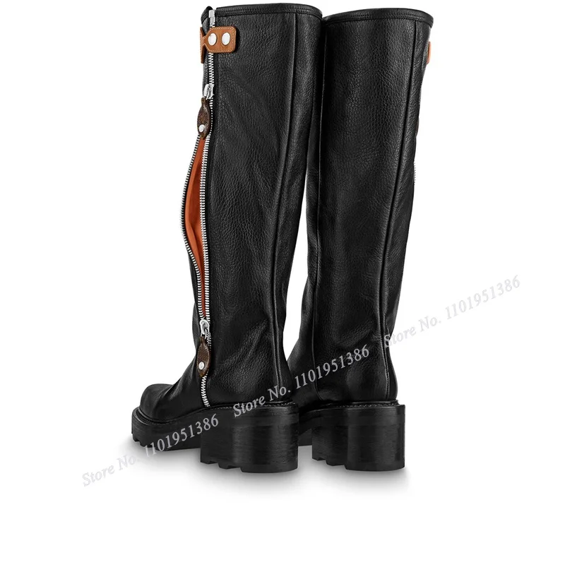 Moraima Snc Black Zipper Decor Knight Boots Shoes for Women Pointed Toe Low Heel Shoes Autumn Winter Big Size Zapatillas Mujer