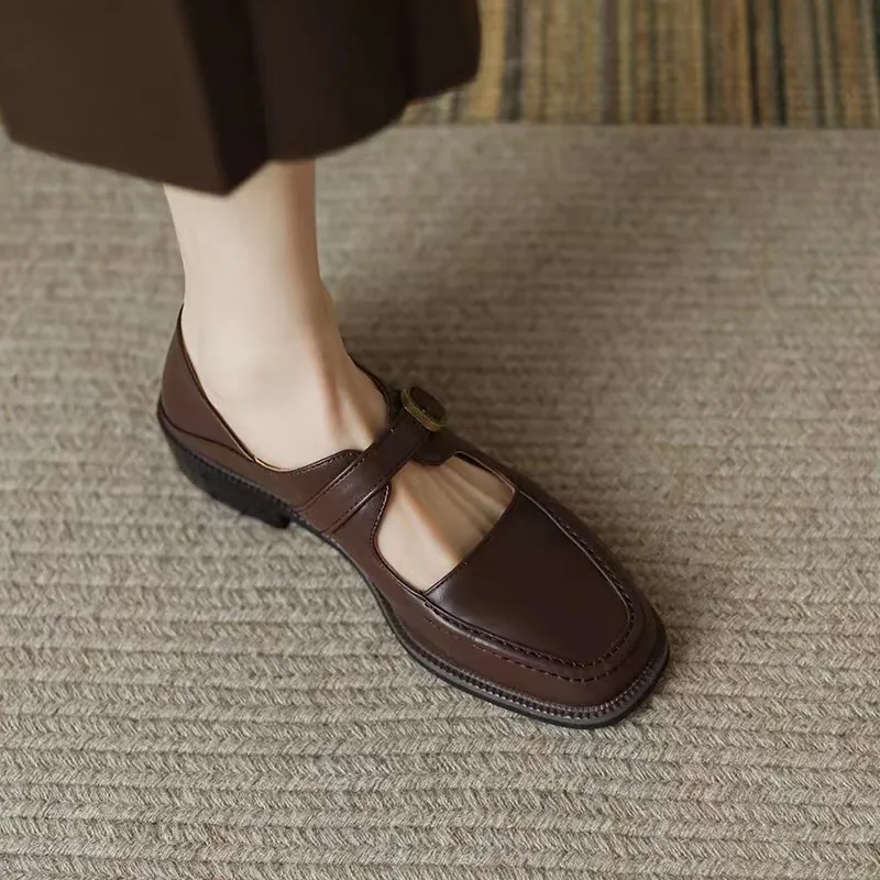 

2023 autumn new square head preppy women's shoes Korean version retro belt buckle Mary Jane women's shoes women's flat shoes