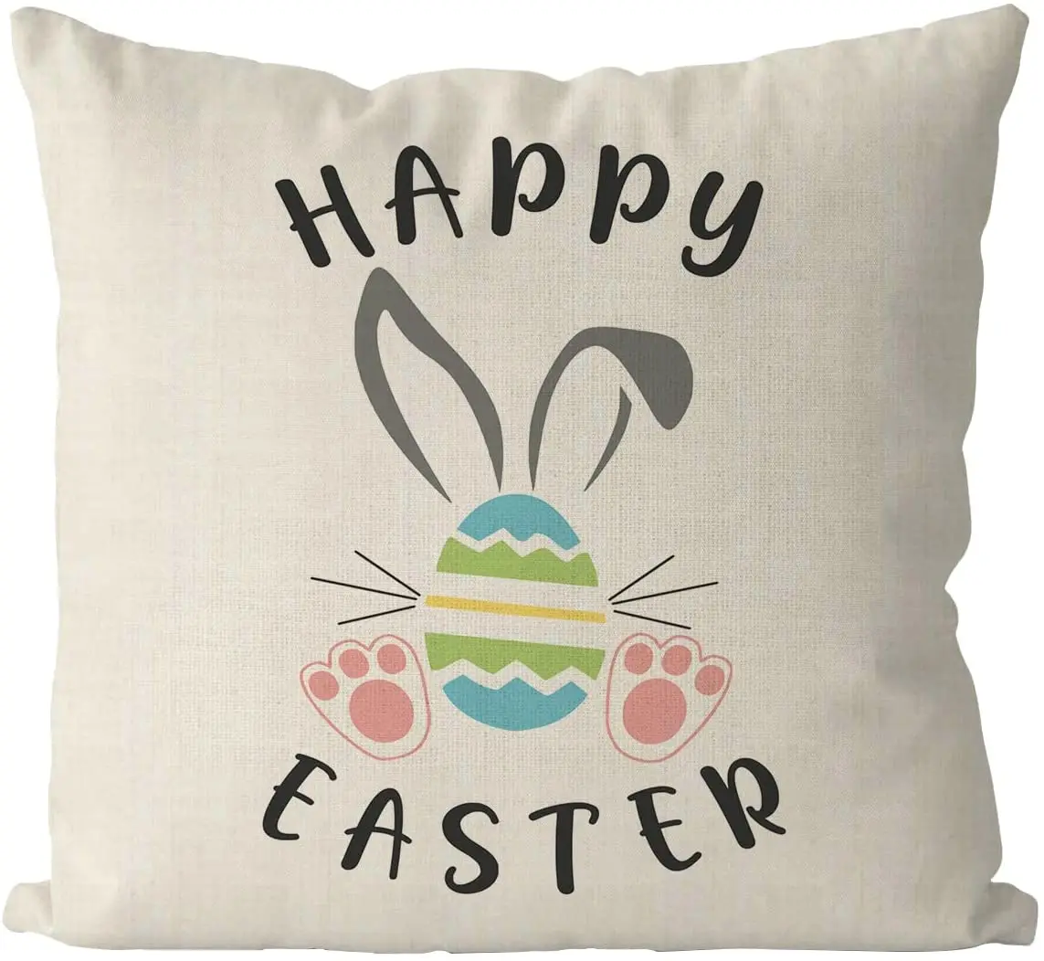 

Happy Easter Pillow Covers Bunny Eggs Throw Pillowcase Home Sofa Bedroom Cushion Case Seasonal Spring Farmhouse Peeps Decor