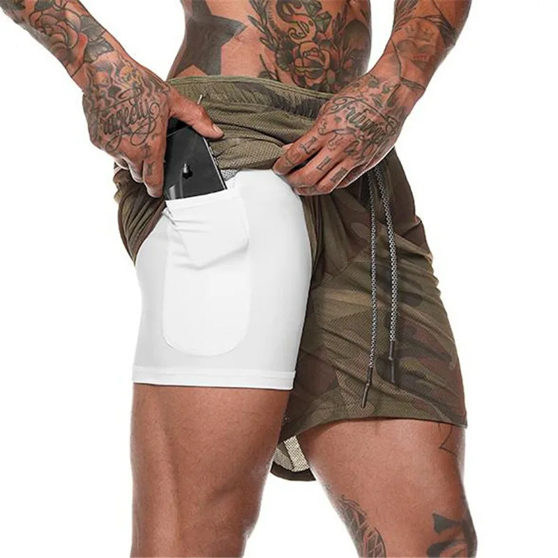 2022 Summer Men's Camouflage Running Shorts Two-in-One Double-Layer Quick-Dry Gym Fitness Training Jogging Rope Sports Shorts