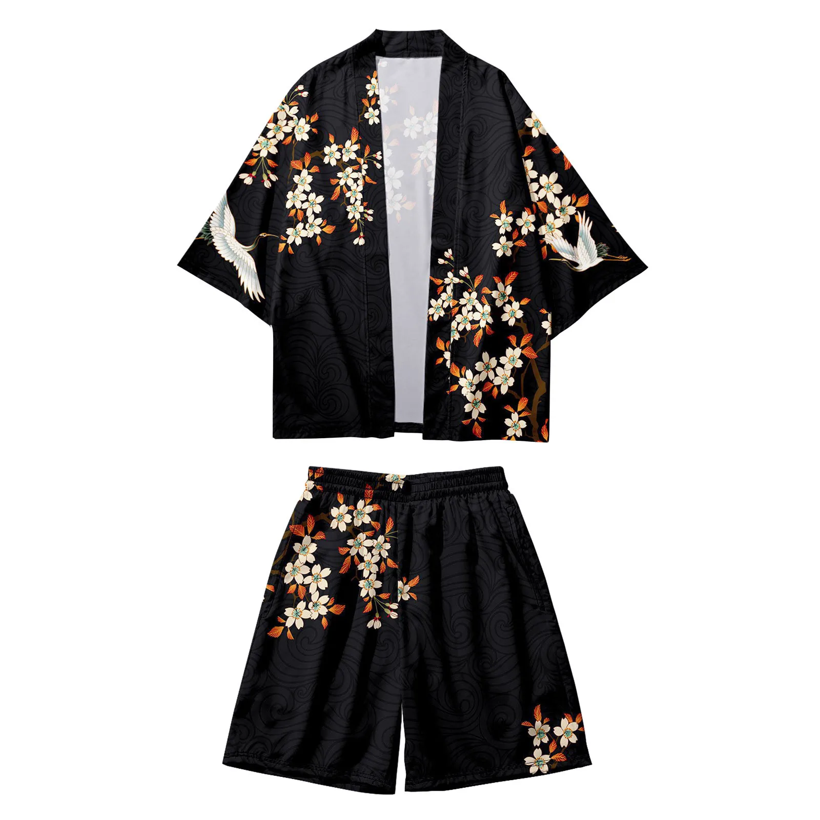 

Men's Sets Urban Leisure Relaxed Antique Digital Floral Printing Kimono Cassock Shorts Shirt Suit Hawaiian Vintage Clothes 4