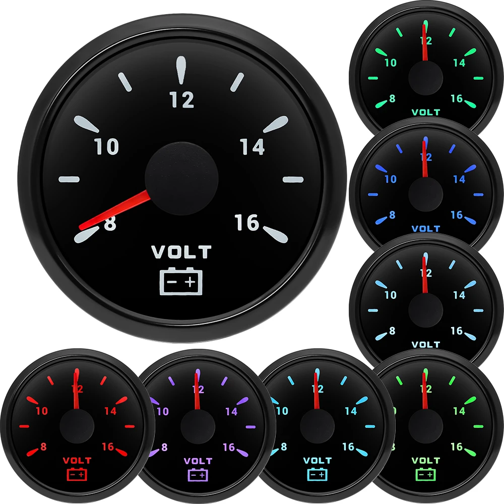

Автомобильный датчик 2 "52 мм Вольтметр для морской лодки и автомобиля 8-16 В Вольт с 7-цветной подсветкой Водонепроницаемый индикатор вольтметра на заказ