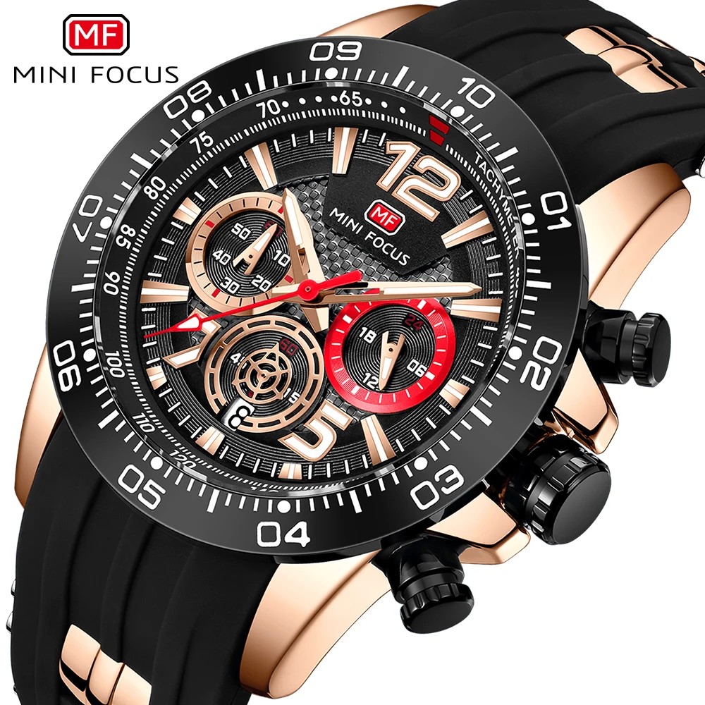 

MINI FOCUS Multifunctional Quartz Watch Black Men Military Wristwatch Sport Style Waterproof Clock With Calendar Classic 3 Dials