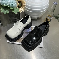 british style square toe patent leather platform shoes thick soled loafers single shoes womens pumps casual shoes ankle boots